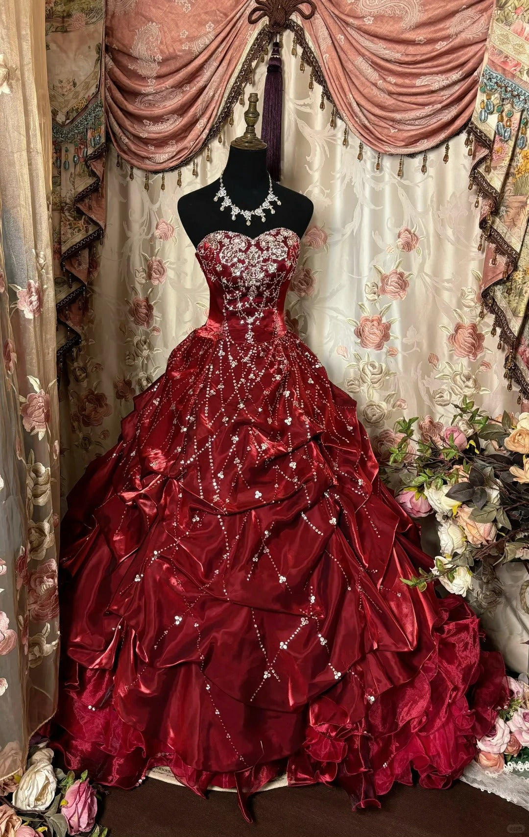 Robe de quinceañera bordeaux coupe A pour fille, robe de bal pour fête d'anniversaire et 16 ans