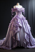 Robe de bal lilas en satin à bretelles et motifs floraux, robe de soirée pour 16 ans