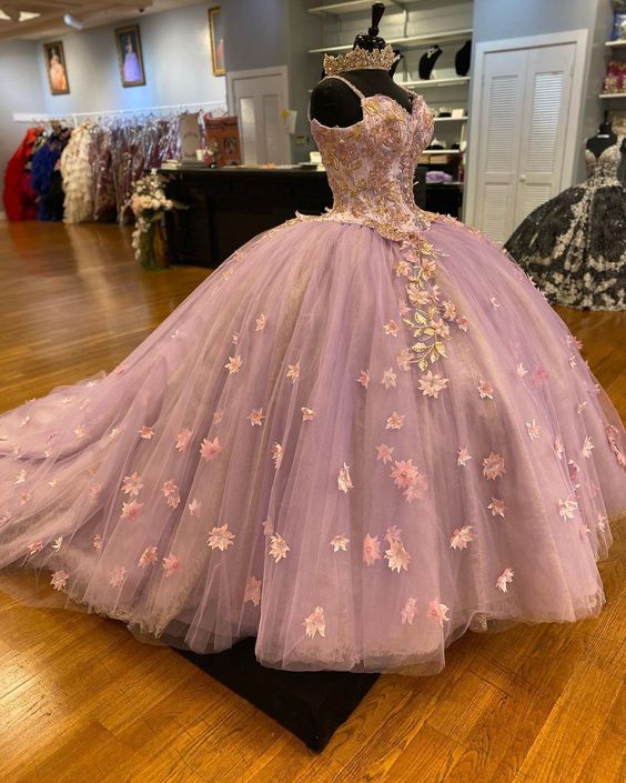 Robe de quinceañera en dentelle fleurie et tulle avec perles, robe de 15 ans, robe de cérémonie pour anniversaire, robe de bal pour 16 ans