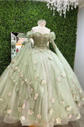 Robe princesse vert sauge clair avec fleurs, robe de bal pour 16 ans