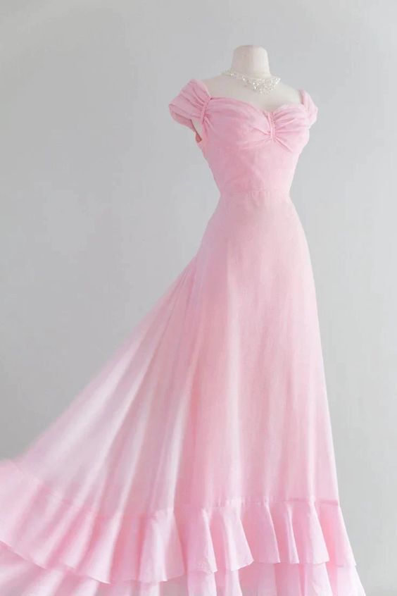 Longue robe de bal rose rétro coupe A, robe rose de demoiselle d'honneur