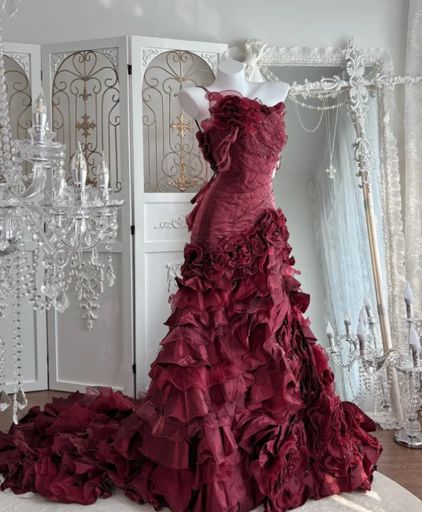 Robe de bal bordeaux, robe de quinceañera pour 16 ans