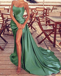 Robe sirène sans manches de demoiselle d'honneur, robe de bal en satin avec fente