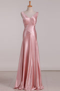 Robe sirène rose de demoiselle d'honneur à col V et dos à nouer