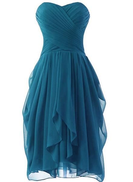Robe courte bleu sarcelle de demoiselle d'honneur, robe de fête courte en mousseline à décolleté cœur