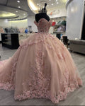 Longue robe de bal rose en dentelle, robe de bal pour 16 ans