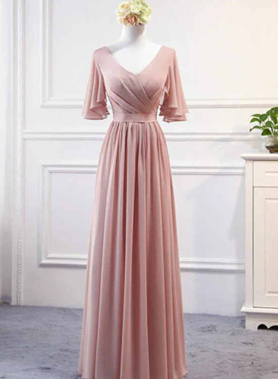 Robe rose en mousseline de demoiselle d'honneur, longue robe de cérémonie, robe de fête rose